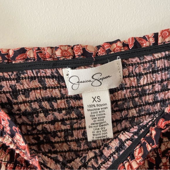 Jessica Simpson Floral Multicolor Smocked Shirred Fitted Square Neck Ruched Dres - Picture 4 of 5